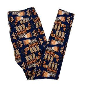 LuLaRoe Navy Tan Gold Tribal Arrows Feathers Aztec Leggings Tall & Curvy TC